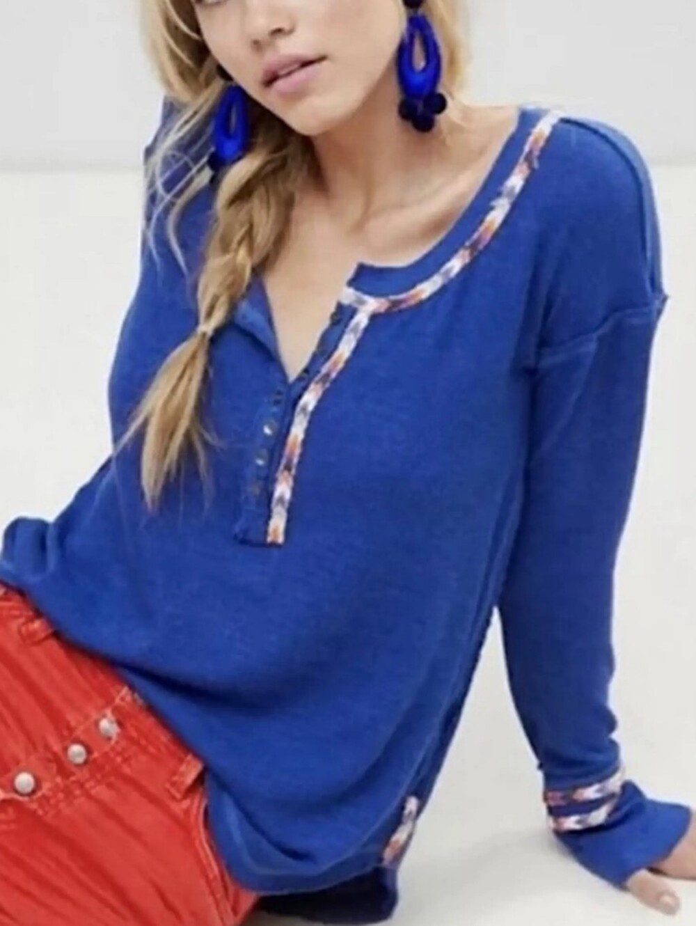 Free People Rainbow Thermal In Blue Size Medium